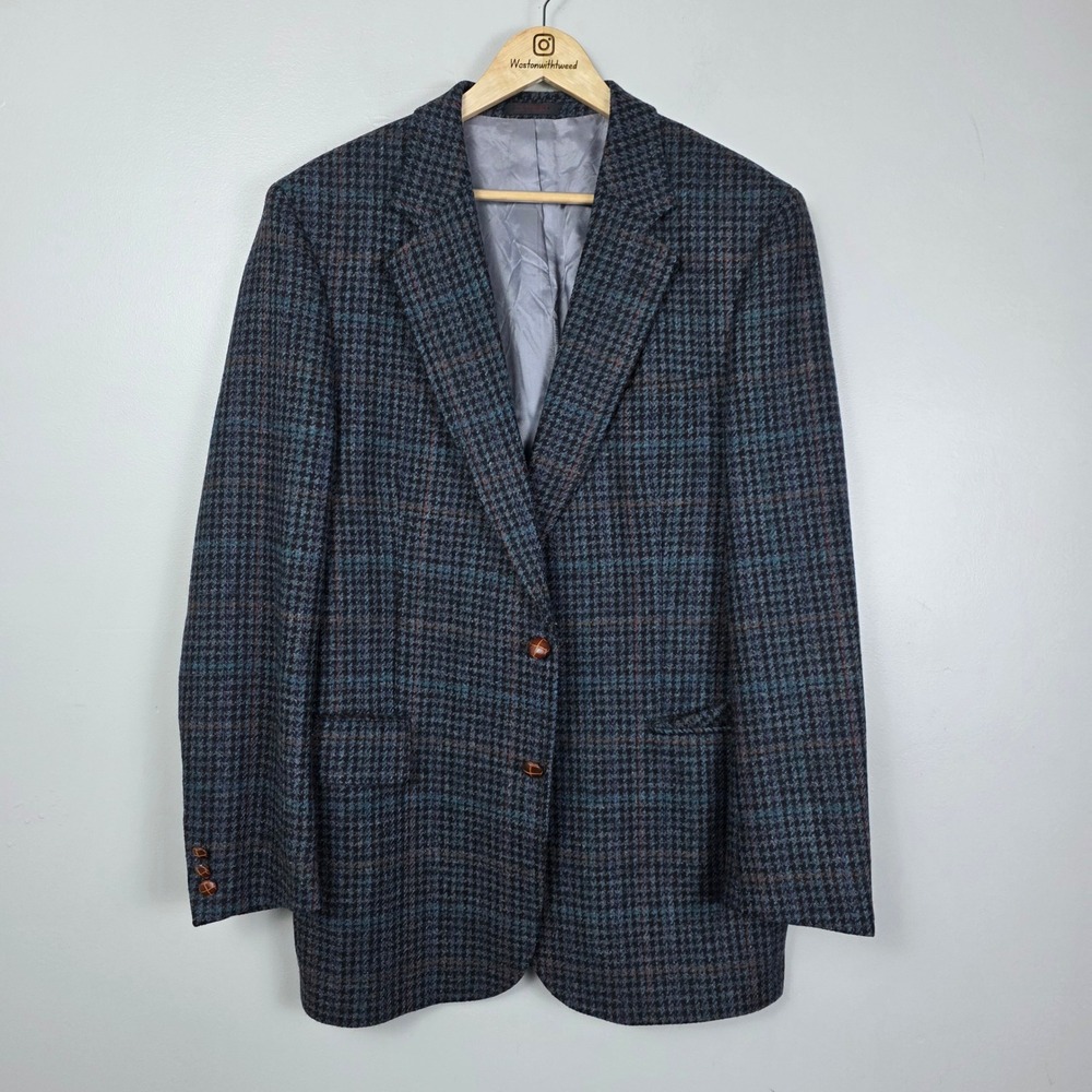 Boston Traders Tweed Houndstooth Vintage Wool Windowpane Blazer Blue 42R